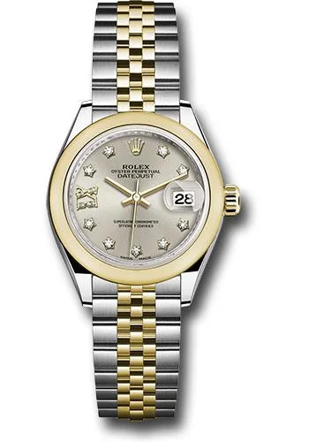 Rolex Steel and Yellow Gold Rolesor Lady-Datejust 28 Watch - Domed Bezel - Silver Diamond Star Dial - Jubilee Bracelet - 279163 s9dix8dj