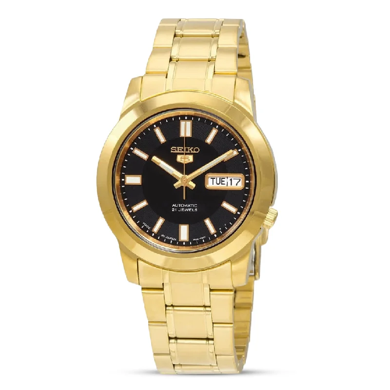 SEIKO 5 Automatic Gold Tone Plated Black Dial Men's Watch | SNKK22K1