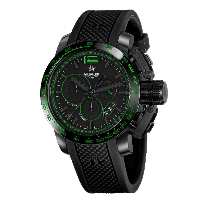 Metal.ch Men's Chronograph Watch Chronosport Collection 44MM Date Black/Green 4480.44