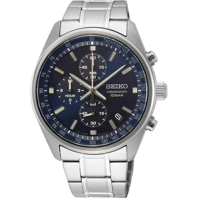 Seiko Men's Watch - Chronograph Blue Dial Silver Stainless Steel Bracelet | SSB377