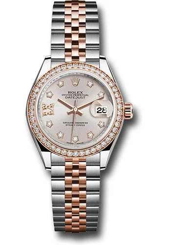 Rolex Steel and Everose Gold Rolesor Lady-Datejust 28 Watch - Diamond Bezel - Sundust Diamond Star Dial - Jubilee Bracelet - 279381RBR su9dix8dj