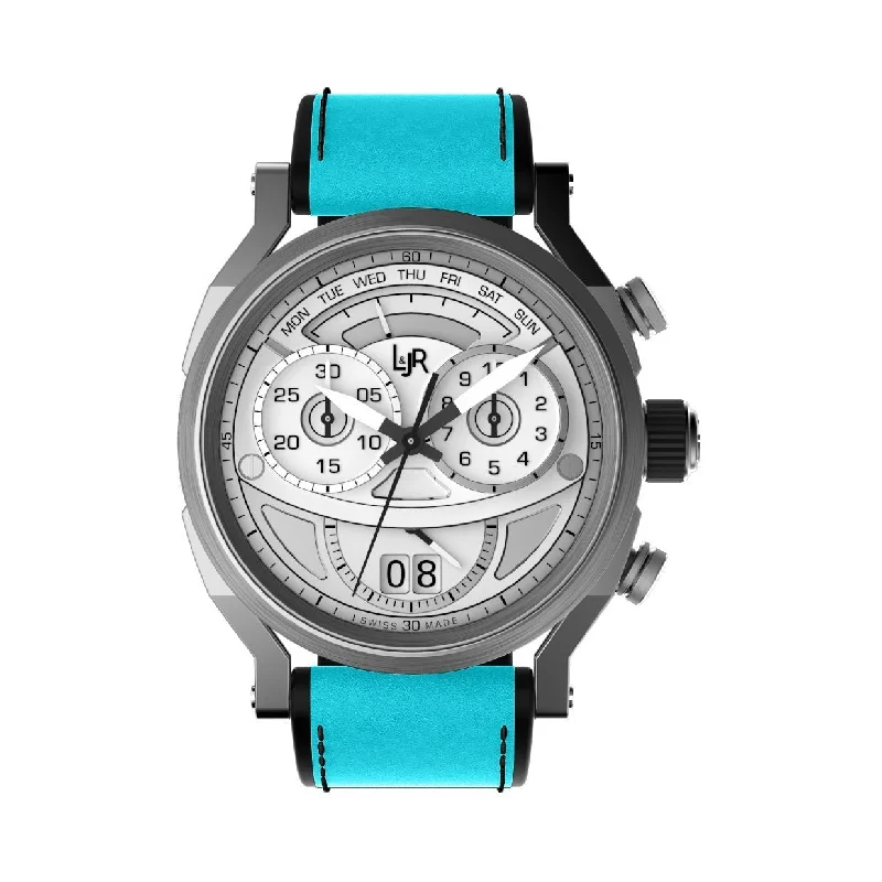 L&Jr Men's Watch Chronograph Day and Date Silver Blue