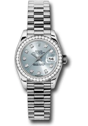 Rolex Platinum Lady-Datejust 26 Watch - 42 Diamond Bezel - Ice Blue Diamond Dial - President Bracelet - 179136 ibdp