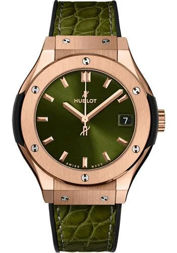 Hublot Classic Fusion King Gold Green Watch - 33 mm - Green Dial - Black Rubber and Green Leather Strap-581.OX.8980.LR